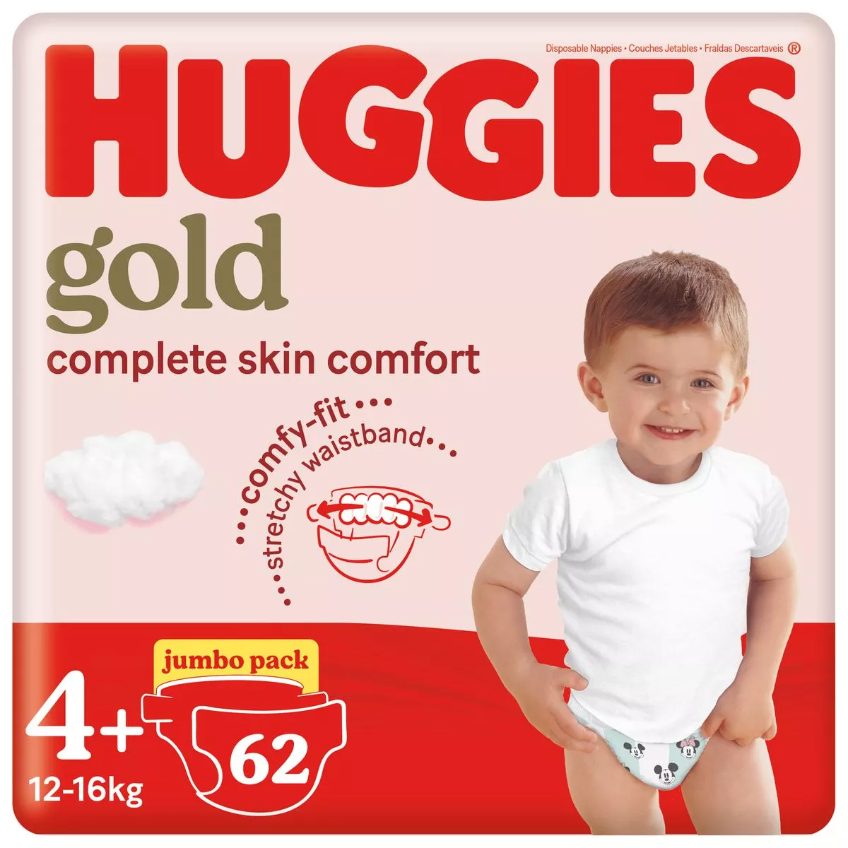 Huggies Gold Disposable Diapers Size 4+ (12-16kg) 62's