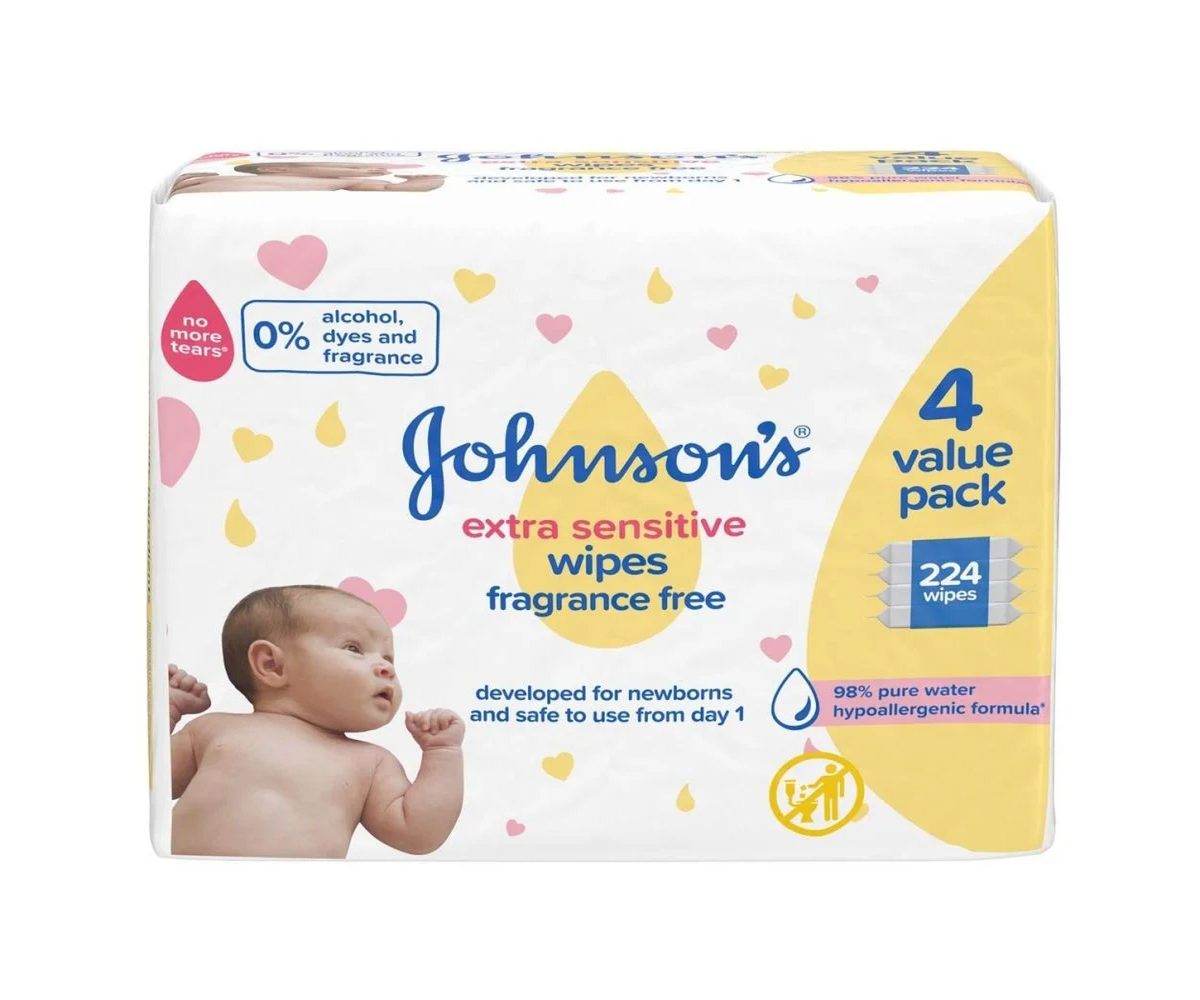 Johnson's Extra Sensitive Baby Wipes Value Pack 224 Wipes