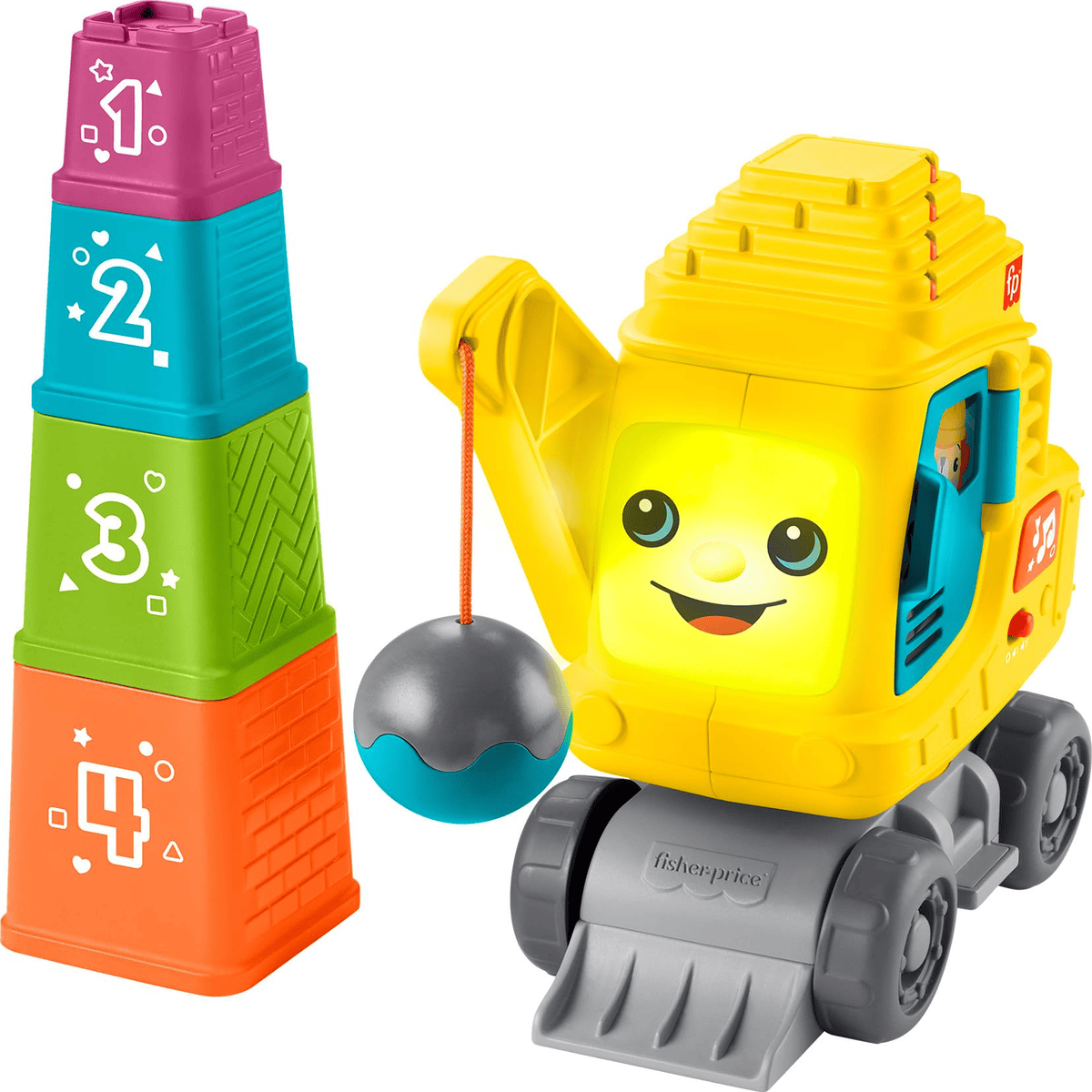 Fisher Price Count and Stack Crane Baby and Toddler Learning Toy with Blocks, Lights and Sounds